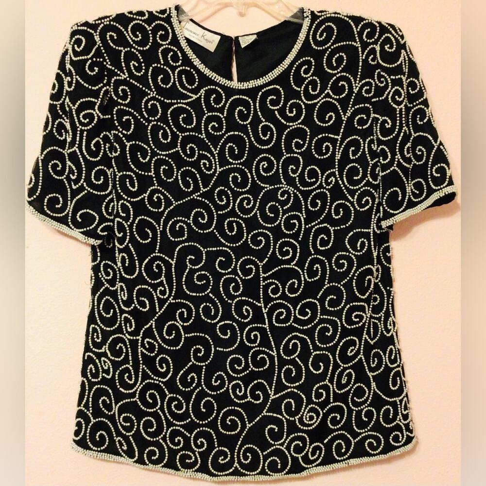 Vintage Laurence Kazar silk Beaded Blouse size medium